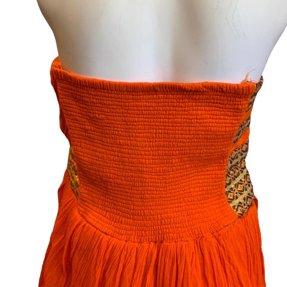 Root Design HandMade Orange Gold Strapless Ethiopian Maxi Dress XL Perfect - Picture 5 of 15